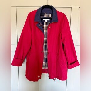 Vintage Liz Claiborne Waxed Red Jacket with Navy Accents- Water Resistant
